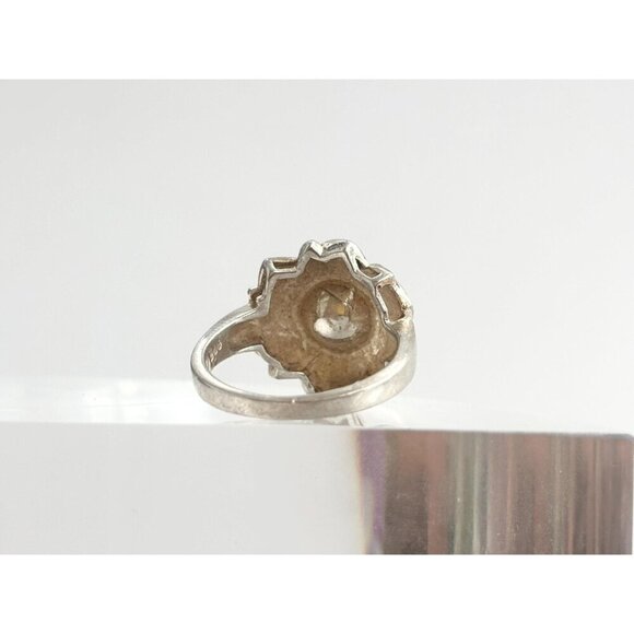 Art Deco Floral Marcasite Multi Gemstone Faux Tahitian Pearl Vintage Ring - sz 7 - Picture 2 of 10